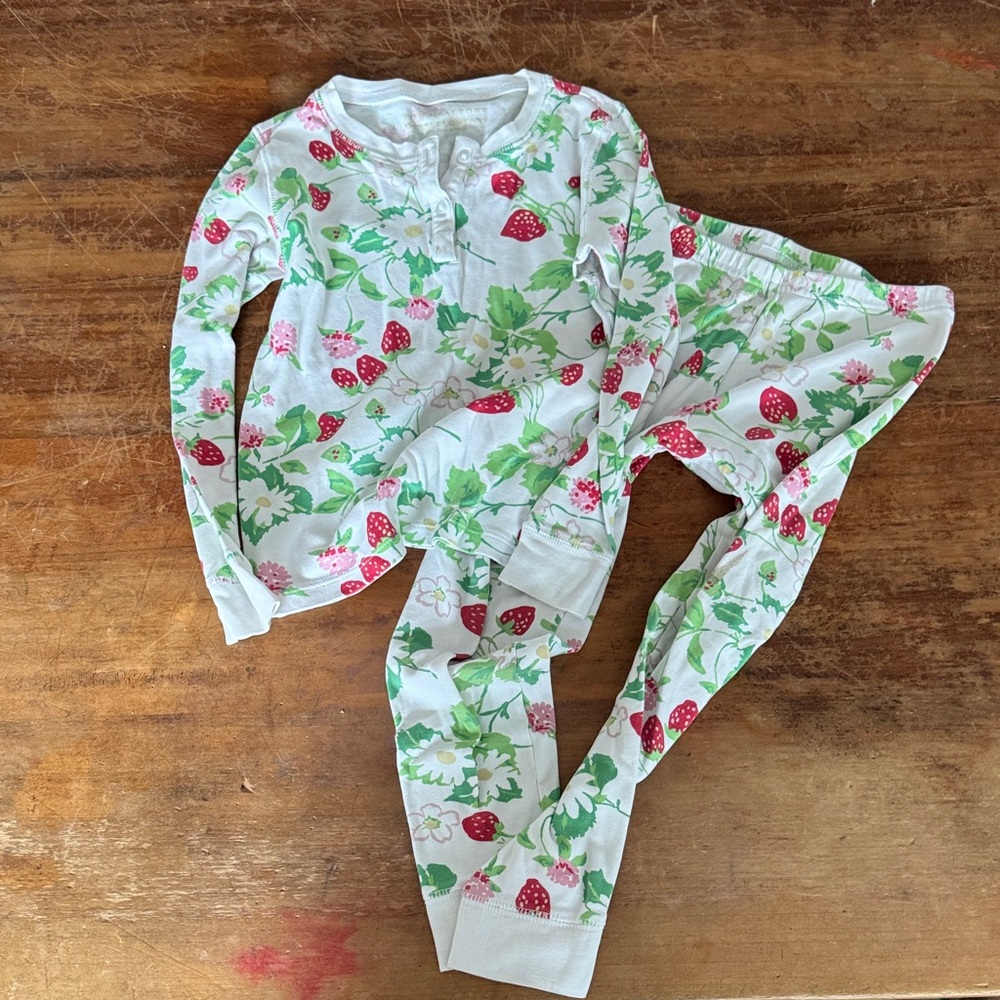 TBBC Strawberry and Floral Kids Pajamas - White with Red and Green Accents